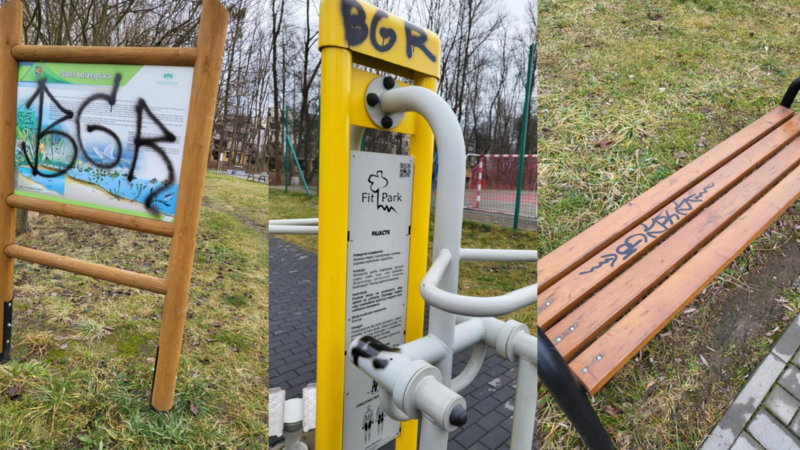 Chropaczów na celowniku wandali – tablice, sprzęt plenerowy i nie tylko w sprayu