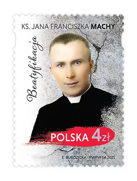 Ks. Jan Franciszek Macha - męczennik ze Śląska na znaczku pocztowym/ Poczta Polska