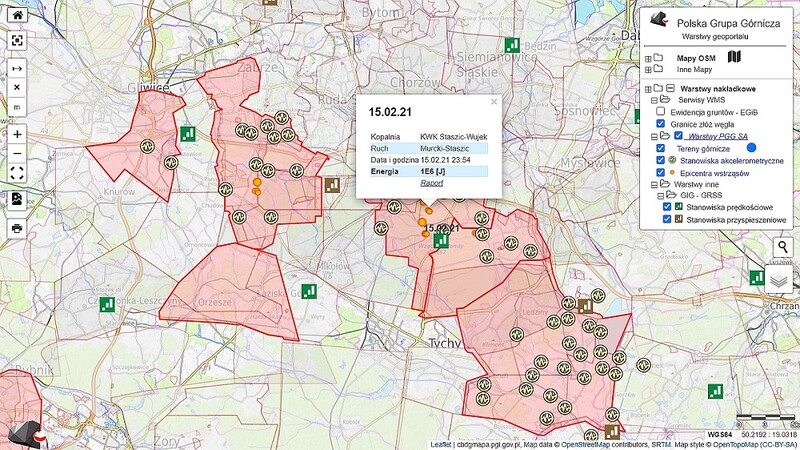 Polska Grupa Górnicza udostępniła w Internecie mapę wstrząsów górniczych swych kopalń
